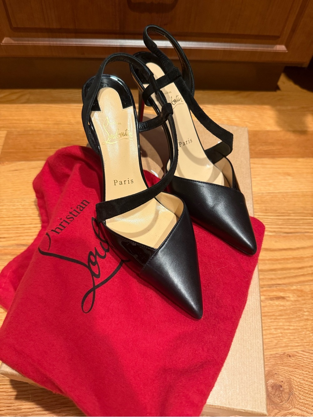 Christian Louboutin Black Pointed-Toe Slingback Heels - Picture 2 of 4